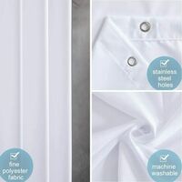 Waterproof Mildew Resistant Shower Curtain, White 200x220cm Fabric Polyester, Compatible with Bathtub or V1188-JAR108-16713-1