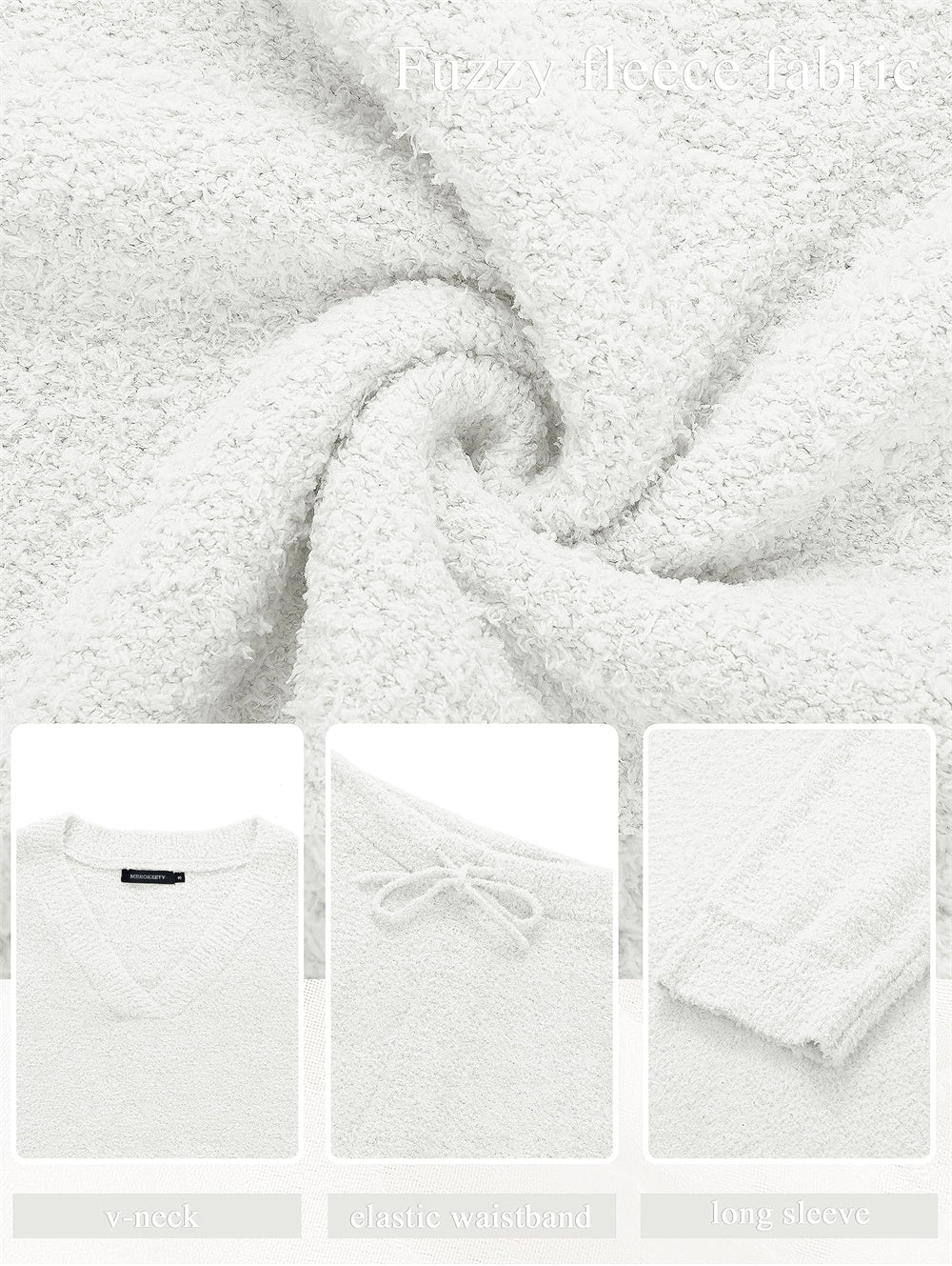 Fuzzy Wool Pajama Set Women's 2-Piece Long Sleeve Loungewear Black V1188-JAR108-25937-1