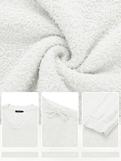 Fuzzy Wool Pajama Set Women's 2-Piece Long Sleeve Loungewear Black V1188-JAR108-25937-1