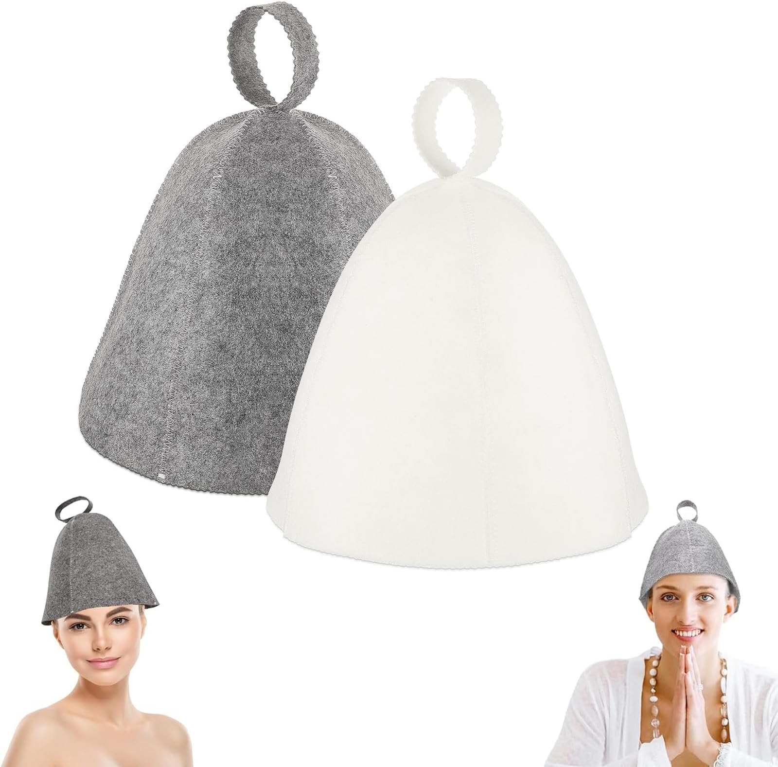 Felt Sauna Hat 2 Pack Natural Wool Comfortable Breathable Accessories Gray and White Jar V1188-JAR108-37205-1