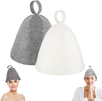 Felt Sauna Hat 2 Pack Natural Wool Comfortable Breathable Accessories Gray and White Jar V1188-JAR108-37205-1