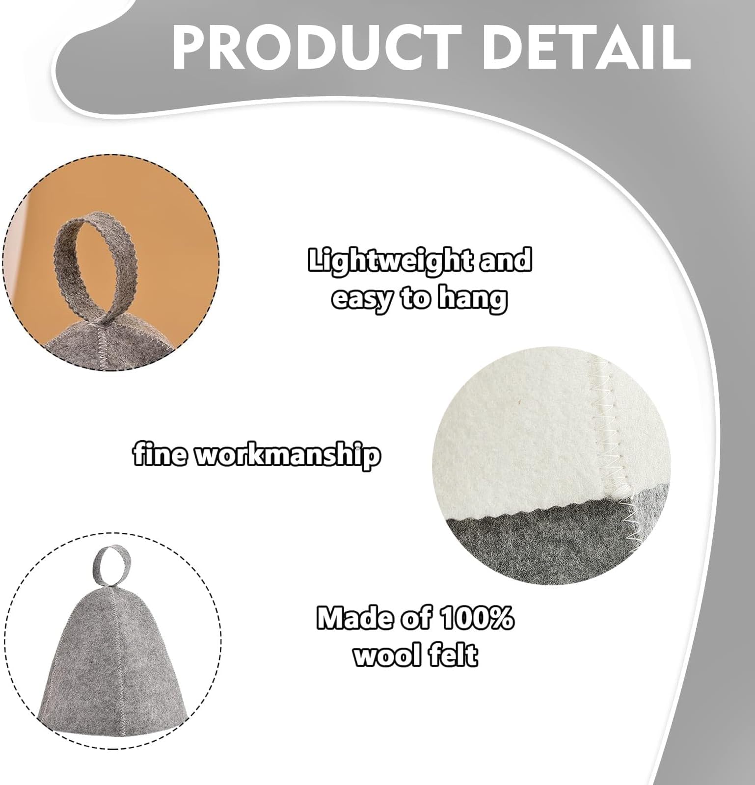 Felt Sauna Hat 2 Pack Natural Wool Comfortable Breathable Accessories Gray and White Jar V1188-JAR108-37205-1