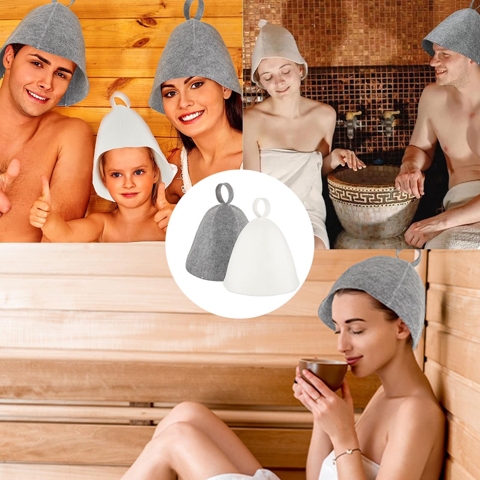Felt Sauna Hat 2 Pack Natural Wool Comfortable Breathable Accessories Gray and White Jar V1188-JAR108-37205-1