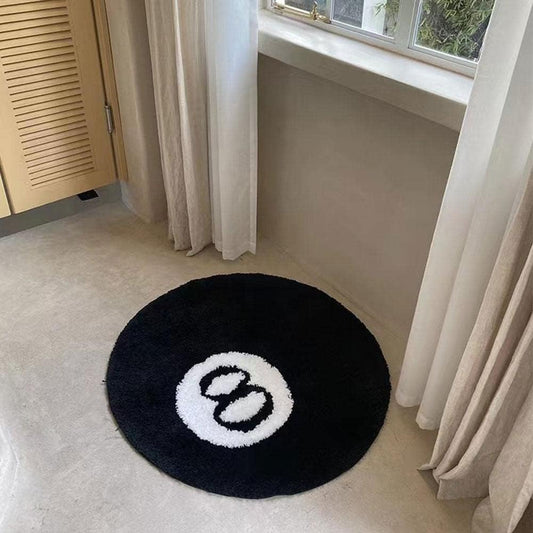 Black Carpet, Billiard Ball Mat, 8-Ball Soft & Fluffy Black Carpet Bedroom Decoration, Black Circle Carpet V1188-JAR60-03865-2