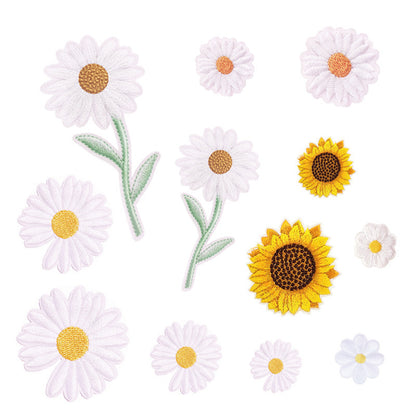 12 Pieces Embroidered Patches Iron-on Fabric Sew-on Patch Floral Pattern Mini Sunflower Embroidered Patches V1188-JAR60-11560-1