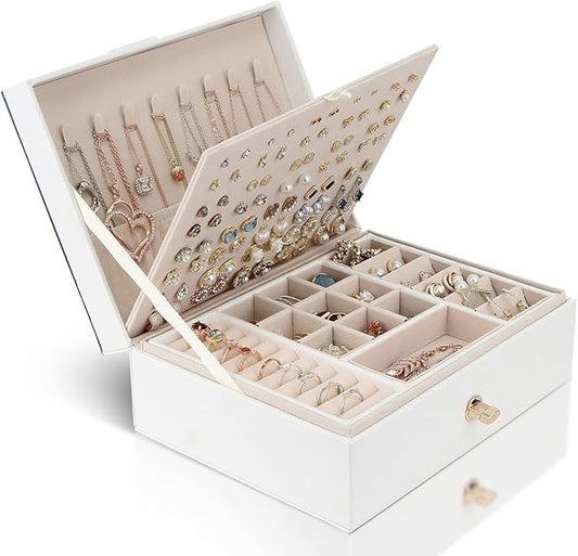 Jewelry Box Organizer for Necklaces, Earrings, Bracelets, Rings, Large PU Leather Jewelry Box with 3 V1188-JAR60-16667-1