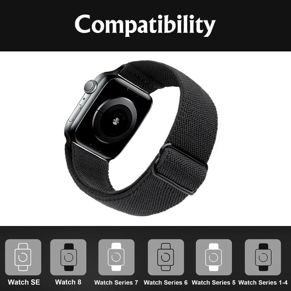 Compatible with Apple Watch Band 41mm 40mm 38mm Adjustable Stretchy Sport Strap for Men Women Black V1188-MA05-11459