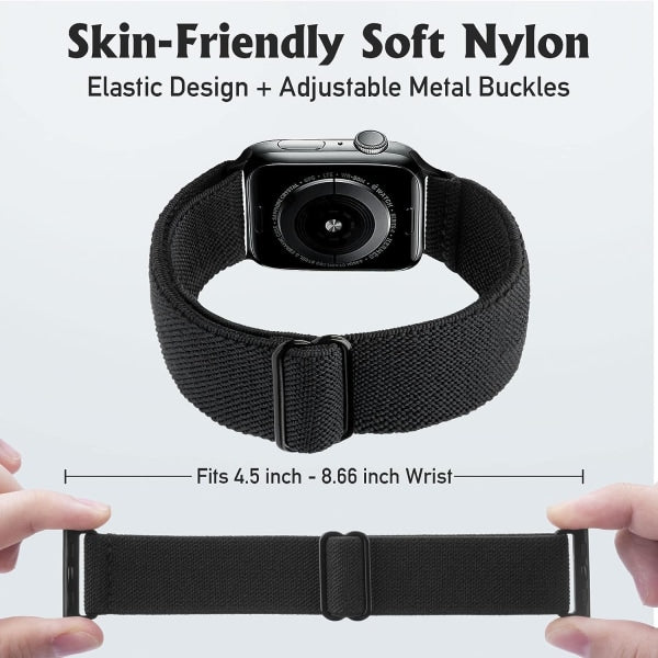 Compatible with Apple Watch Band 41mm 40mm 38mm Adjustable Stretchy Sport Strap for Men Women Black V1188-MA05-11459