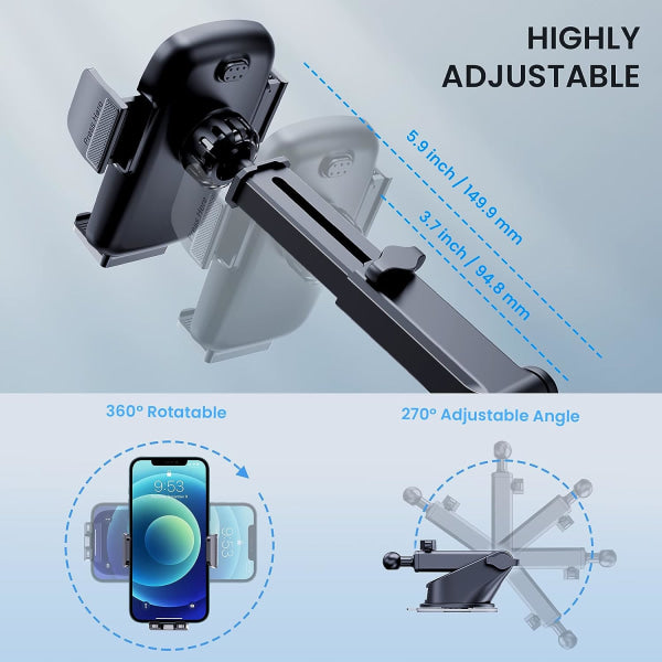 Universal Car Phone Holder with Military Suction Cup, 360 degrees Rotation, Dashboard Mount for GPS \u0026 V1188-MA05-12562