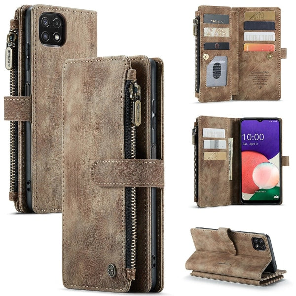 Compatible with Samsung Galaxy A22 5G Case Wallet with Magnetic Flip Zipper and Card Holder - Brown V1188-MA05-22187