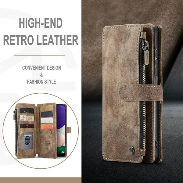 Compatible with Samsung Galaxy A22 5G Case Wallet with Magnetic Flip Zipper and Card Holder - Brown V1188-MA05-22187