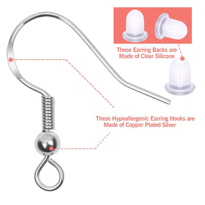 925 Silver Earring Hooks for Jewelry Making, Hypoallergenic Earring Hooks Accessories, 100 Earring Hooks, 150 V1188-MA05-2360