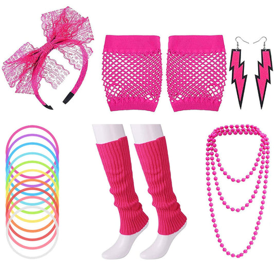 Women's 80s Neon Accessories Dance Hen Party Masquerade Retro Rose Red Rose Red V1188-MA05-68