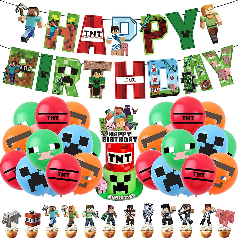 Minecraft themed birthday party balloons banner cake decorations - max V1188-MA108-00230-1