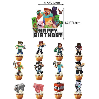 Minecraft themed birthday party balloons banner cake decorations - max V1188-MA108-00230-1
