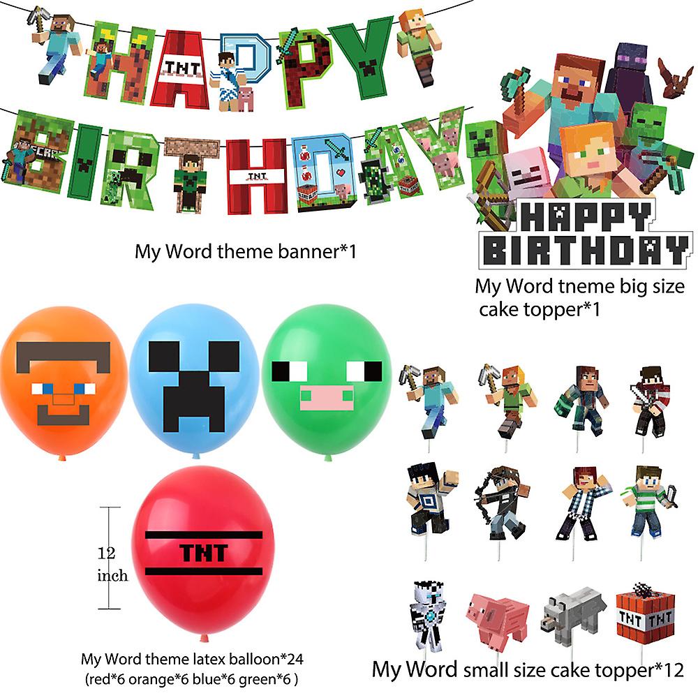Minecraft themed birthday party balloons banner cake decorations - max V1188-MA108-00230-1