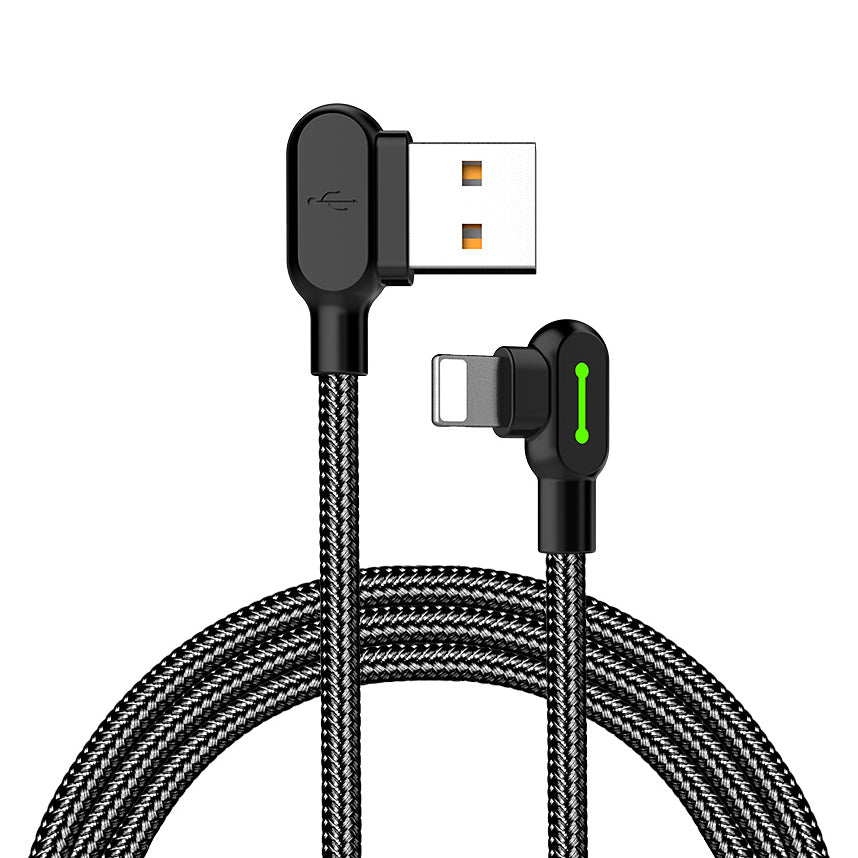 Compatible with Apple McDodo CA-4673 Angled Lightning Cable 1.8m 2A Fast Charging with LED iPhone iPad Black V1188-MA108-03795-1