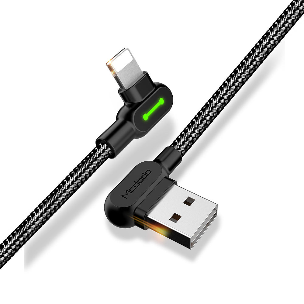 Compatible with Apple McDodo CA-4673 Angled Lightning Cable 1.8m 2A Fast Charging with LED iPhone iPad Black V1188-MA108-03795-1