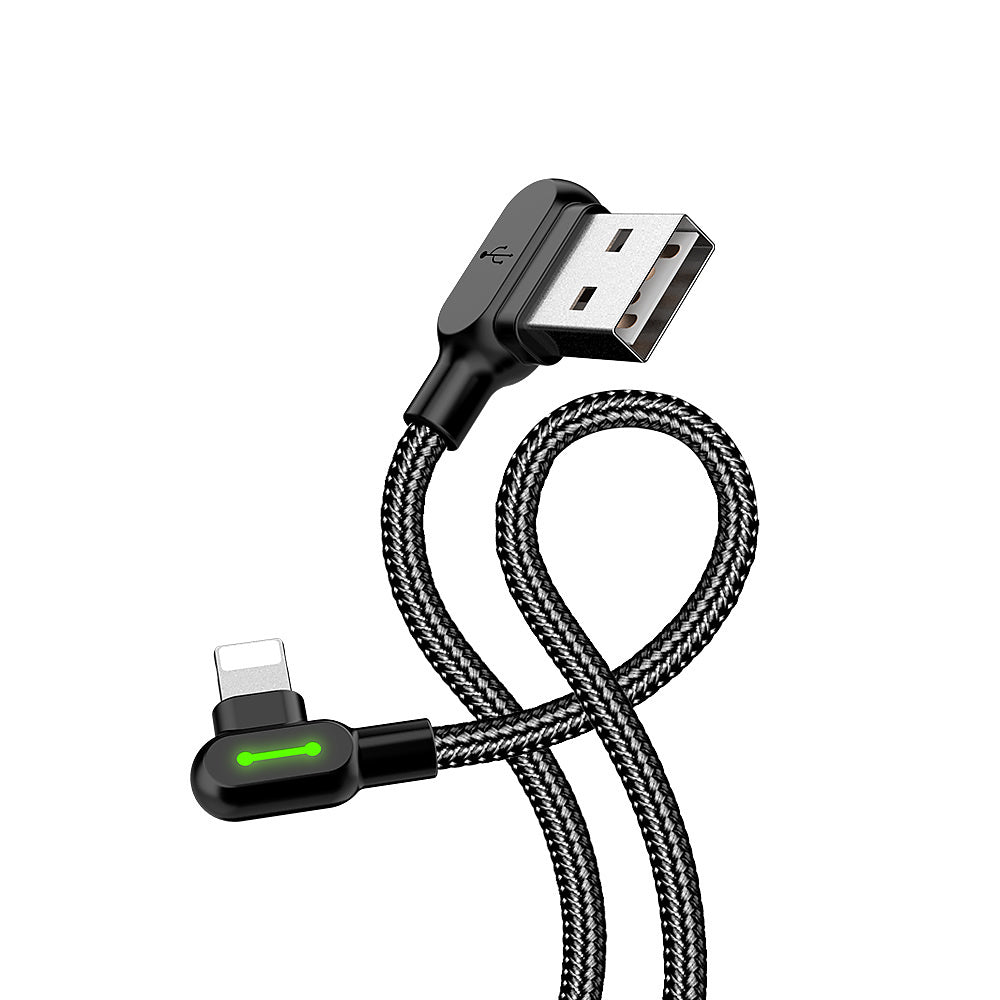 Compatible with Apple McDodo CA-4673 Angled Lightning Cable 1.8m 2A Fast Charging with LED iPhone iPad Black V1188-MA108-03795-1