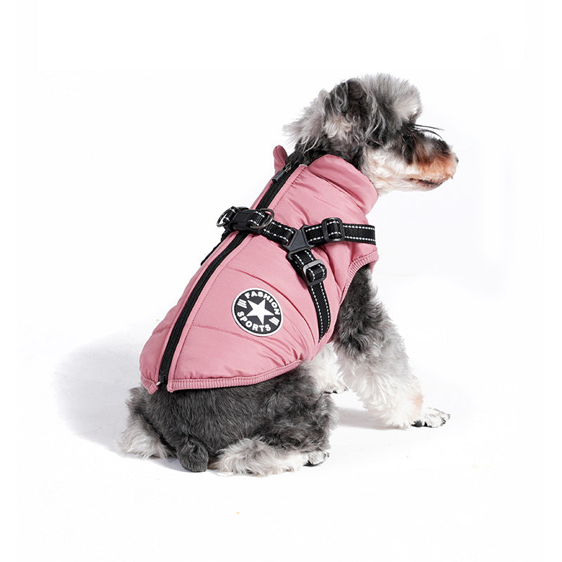 Waterproof Dog Winter Jacket with Harness Pink Size S Fleece Lined Zipper V1188-MA108-07359-12