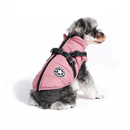Waterproof Dog Winter Jacket with Harness Pink Size S Fleece Lined Zipper V1188-MA108-07359-12
