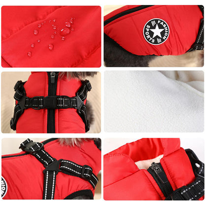 Waterproof Dog Winter Jacket with Harness Pink Size S Fleece Lined Zipper V1188-MA108-07359-12