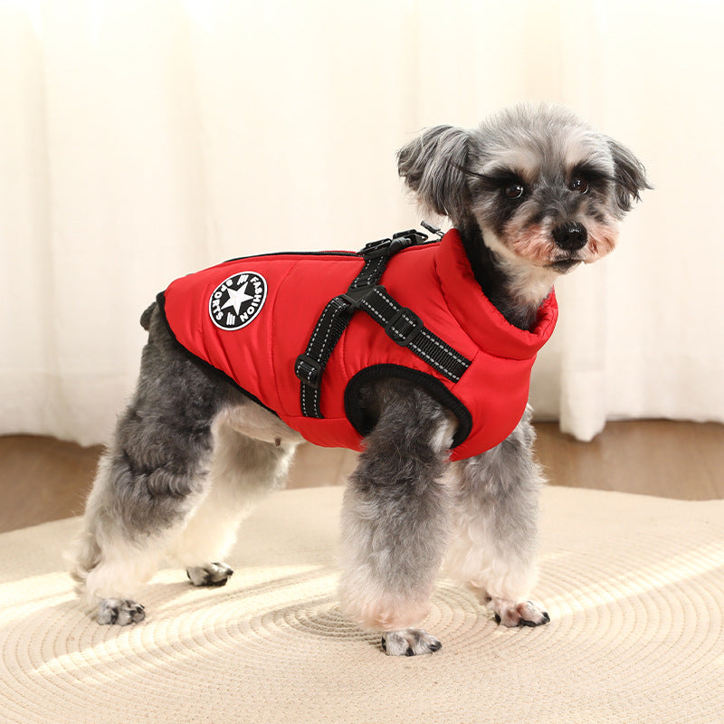 Waterproof Dog Winter Jacket with Harness Pink Size S Fleece Lined Zipper V1188-MA108-07359-12