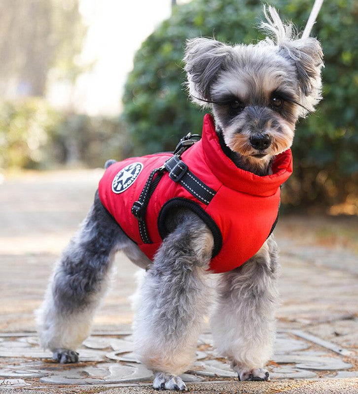 Waterproof Dog Winter Jacket with Harness Zipper Fleece Pink XL V1188-MA108-07359-17