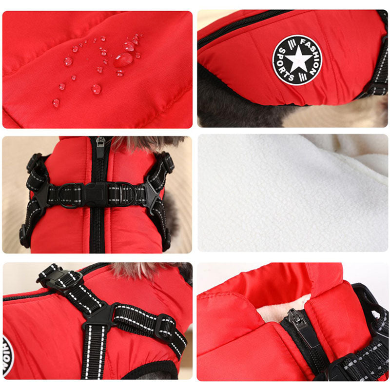 Waterproof Dog Winter Jacket with Harness Zipper Fleece Pink XL V1188-MA108-07359-17