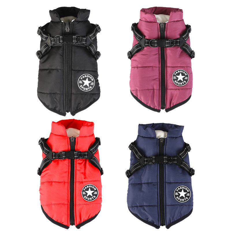 Waterproof Dog Winter Jacket with Harness Zipper Fleece Pink XL V1188-MA108-07359-17
