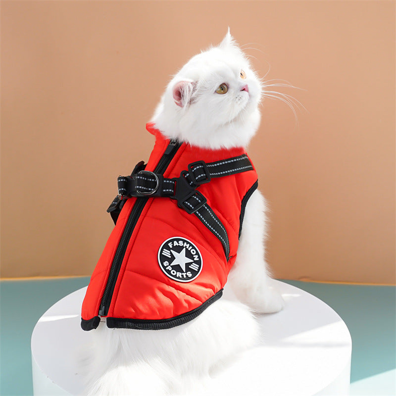 Waterproof Dog Winter Jacket with Harness Zipper Fleece Pink XL V1188-MA108-07359-17
