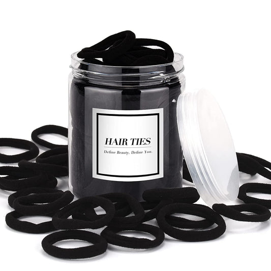 Black Hair Ties 50 pcs Seamless Cotton Ponytail Holders Elastic Bands for Thick Heavy Curly Hair Men Dark V1188-MA108-08994-4