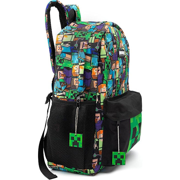 Minecraft Backpack for Boys | Black School Bag for Kids | Green Creeper Zombie Skeleton Enderman & Cave V1188-MA108-10014-1