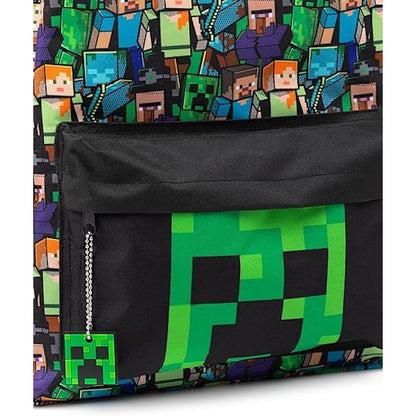 Minecraft Backpack for Boys | Black School Bag for Kids | Green Creeper Zombie Skeleton Enderman & Cave V1188-MA108-10014-1