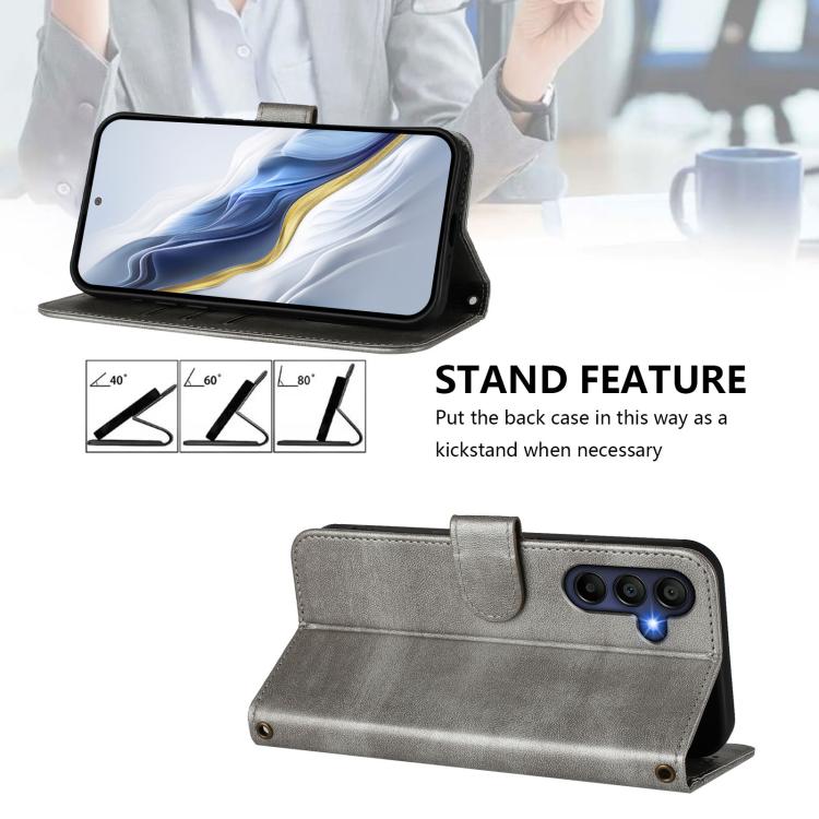 Compatible with Samsung Galaxy A17 5G Case in Grey Retro Leather with Stitching V1188-MA108-10789-1