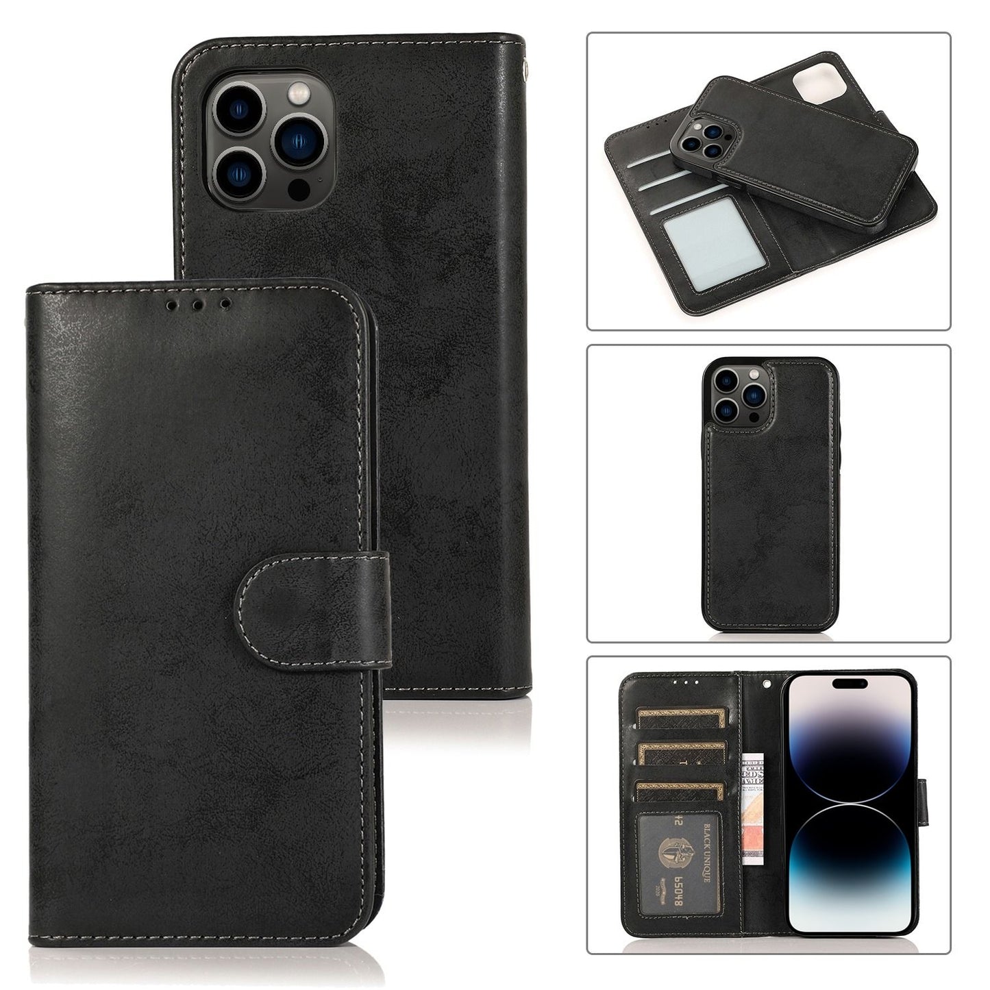 Compatible with Apple iPhone 16 Wallet Case Magnetic Black V1188-MA108-11183-1