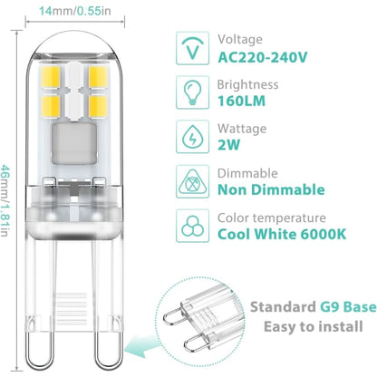 G9 LED Bulbs 10-Pack 1.5W Cool White 6000K Non-Dimmable AC 220-240V Mini Flicker-Free V1188-MA108-15976-1