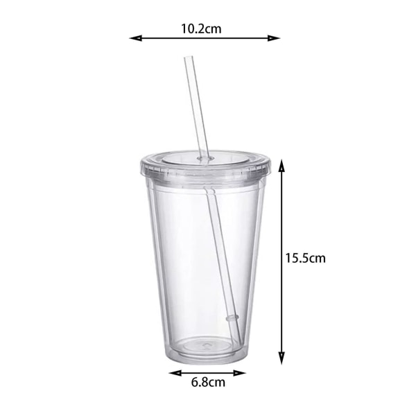 Reusable Plastic Cups Double Walled Transparent Drinking Cup with Straw Reusable Cups Suitable for Fruit V1188-MA108C-00398-1