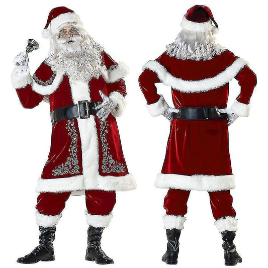 Santa Claus Costume for Adults 8-Piece Set Red Velvet Christmas Gift Compatible with 2XL V1188-MA108C-04623-5