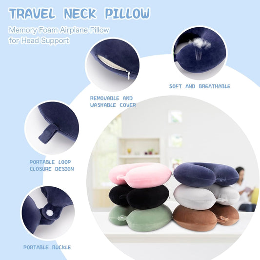 Travel Pillow Neck Pillow Memory Foam Travel Pillows Head Support Pillow for Airplane Train Car Office Travel V1188-MA60-01187-3
