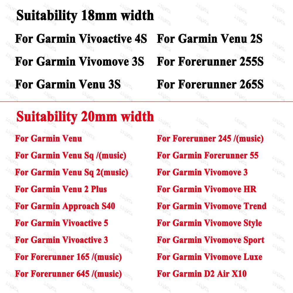Garmin Venu 3S 2S Sq Vivoactive 5 4S 3 Replacement Wristband 18mm 20mm Gray Compatible V1188-MA60-01936-117