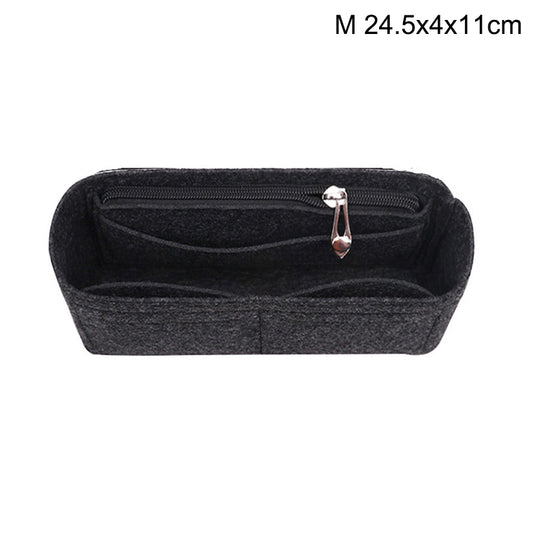 Women's Multi-Pocket Felt Handbag Insert Organizer, Black, Size M V1188-MA60-03046-365