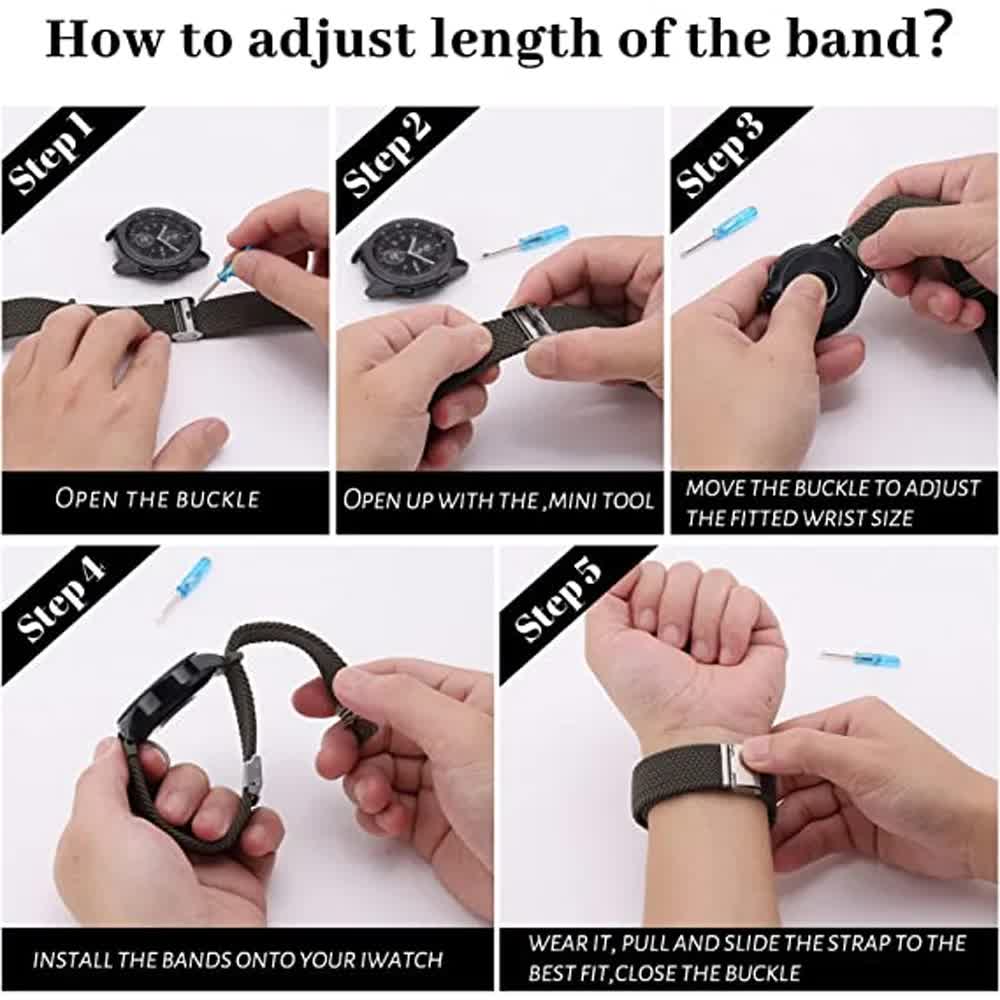 Compatible withSamsung Galaxy Watch 4 5 6 Pro Classic 20mm Strap Black Nylon Band 40mm 43mm 44mm 45mm 47mm V1188-MA60-12755-1