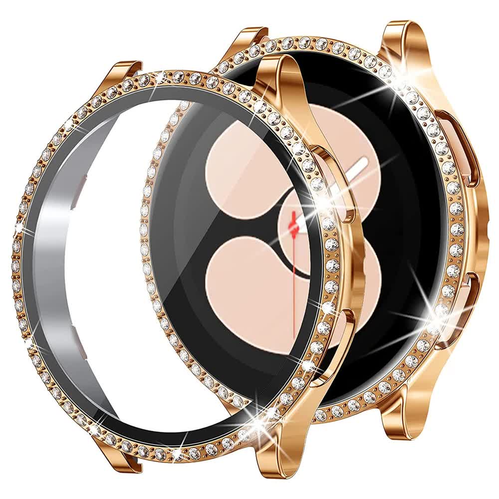Stainless Steel Bracelet Compatible withSamsung Galaxy Watch 4 5 6 40mm 44mm Mesh Loop Bling Case Gold Set V1188-MA60-13077-4