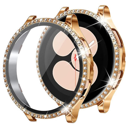 Stainless Steel Bracelet Compatible withSamsung Galaxy Watch 4 5 6 40mm 44mm Mesh Loop Bling Case Gold Set V1188-MA60-13077-4