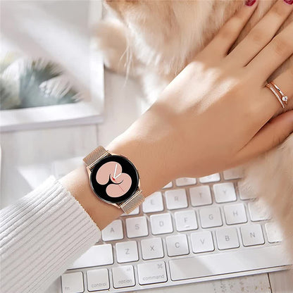 Stainless Steel Bracelet Compatible withSamsung Galaxy Watch 4 5 6 40mm 44mm Mesh Loop Bling Case Gold Set V1188-MA60-13077-4
