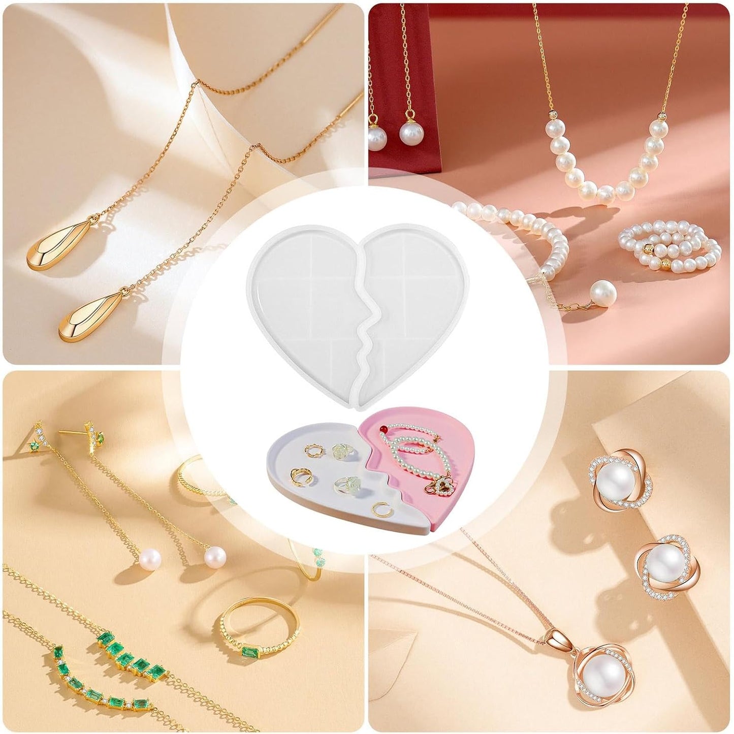 Heart Jewelry Tray Silicone Mold, Epoxy Resin Casting Mold for Jewelry Storage V1188-MA60-22761-1
