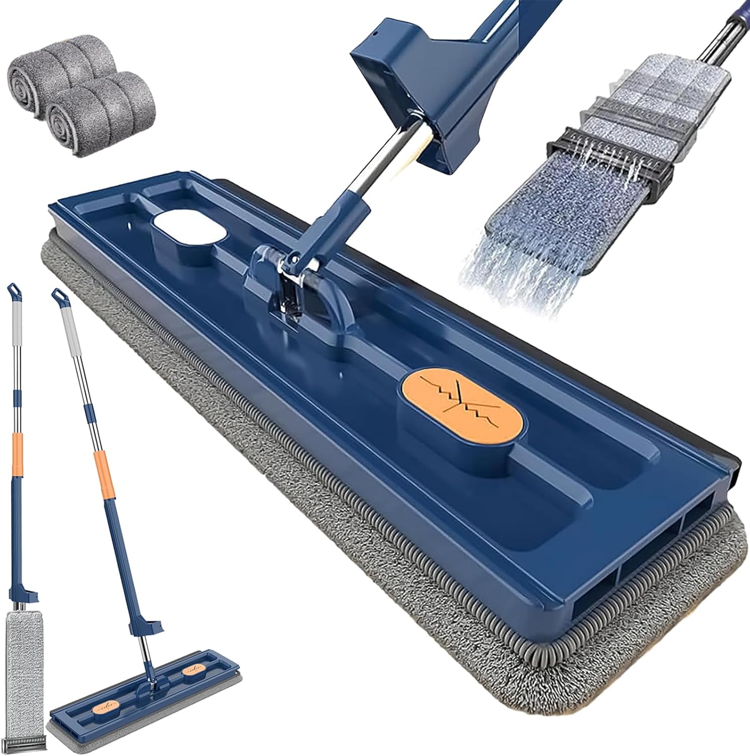 360 Degree Rotatable Mop for Hardwood Floors, Compatible with Microfiber Pads, Blue + 2 Pads V1188-MA60-23197-2