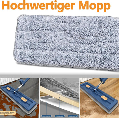 360 Degree Rotatable Mop for Hardwood Floors, Compatible with Microfiber Pads, Blue + 2 Pads V1188-MA60-23197-2