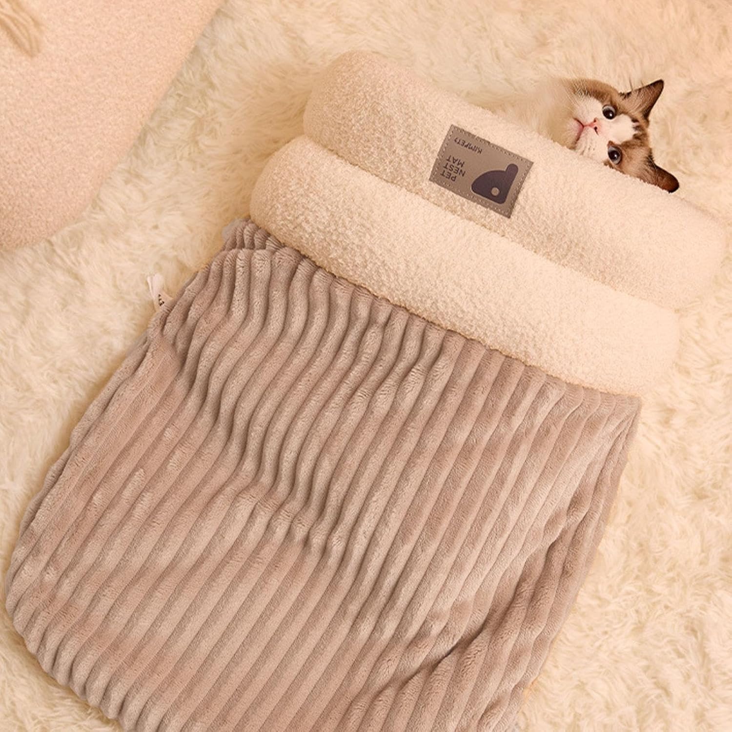Cozy Cat Sleeping Bag Warm Washable Pet Bed Gray Size L 34x20x20cm V1188-MA60-24977-1